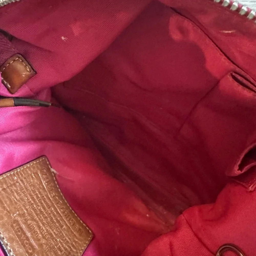 Coach Signature File Bag Pink Stripe Jacquard Crossbody F13674 Brown‎ Khaki